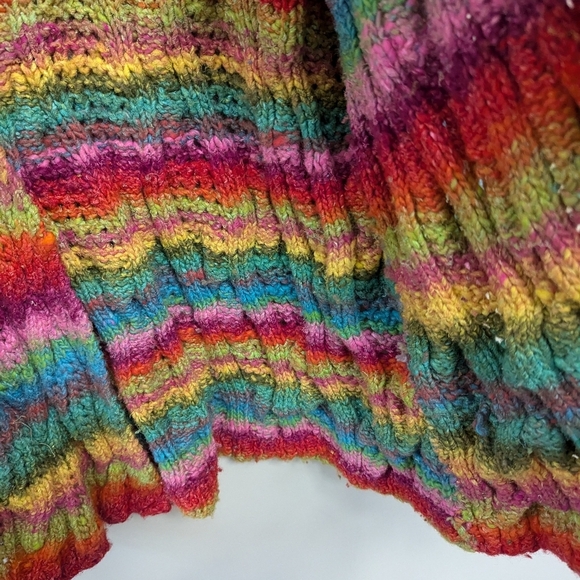 Handknit Gradient Rainbow Knit Open Chunky Cardigan Sweater - Picture 10 of 12